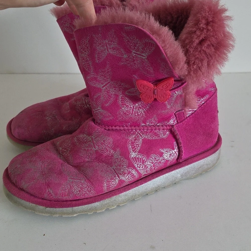 UGG Australia | Youth Kids Pink Size 4 Bailey Button Butterfly Boots